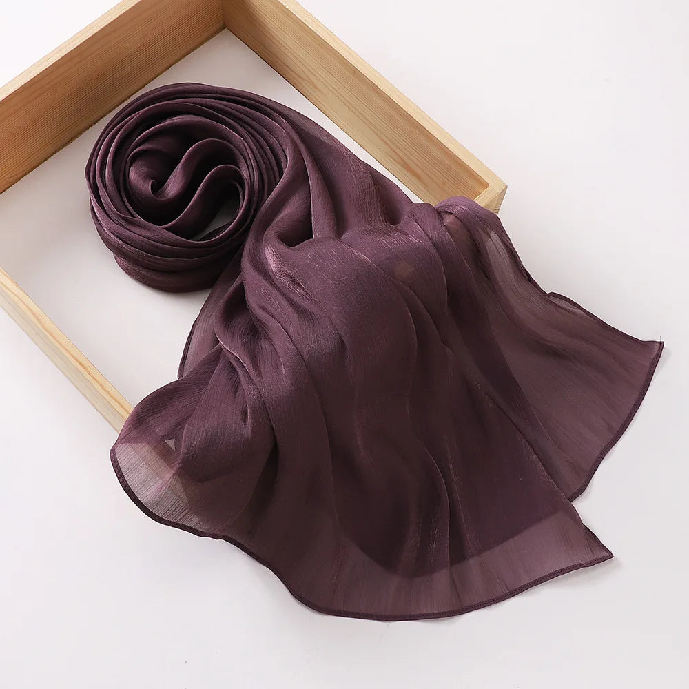 Shimmershawl Silk Hijab Scarf Breathable Cool Island Satin Medine Silk Veil Muslim Hijab Shiny Silk Shawl Women's Scarves Tippet