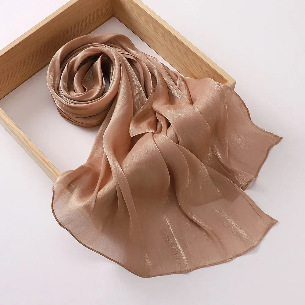 Shimmershawl Silk Hijab Scarf Breathable Cool Island Satin Medine Silk Veil Muslim Hijab Shiny Silk Shawl Women's Scarves Tippet